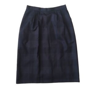 Jos. A. Bank Black and Navy Dark Academia Plaid Checkered Print Pleated Skirt